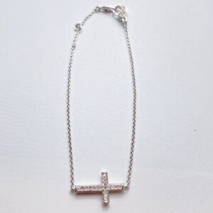 Natori Rhinestone Pave Silvertone Cross Bracelet